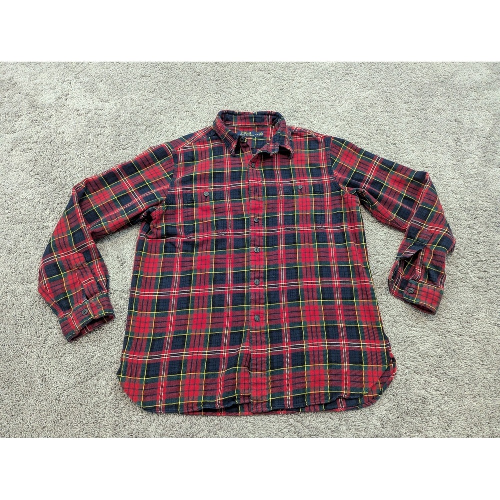 Polo Ralph Lauren Button Up Shirt Mens Large Red Plaid Flannel Cotton Casual